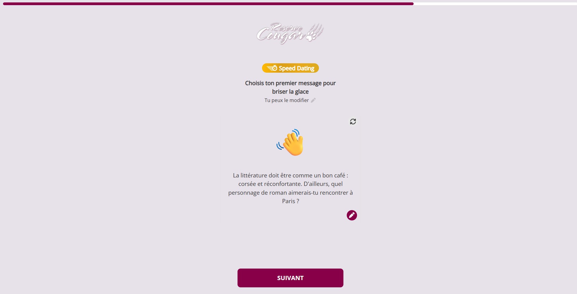 Inscription Réserve Cougar - Étape 5 Phrase d'accroche