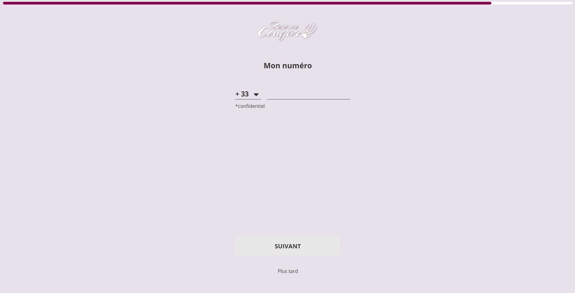 Inscription Réserve Cougar - Étape 6 Numéro