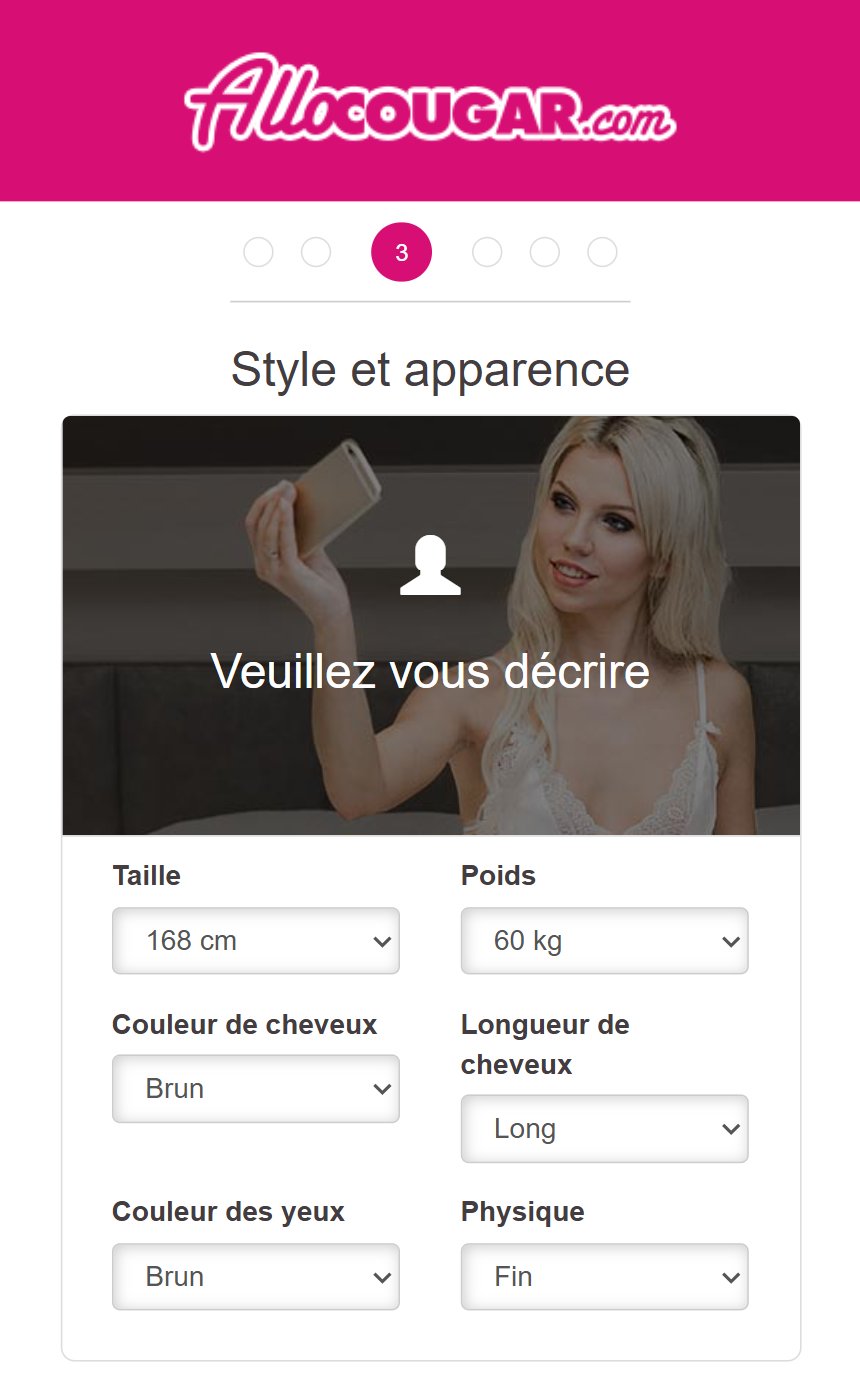 Inscription Allo Cougar - Étape 3 : Style et apparence