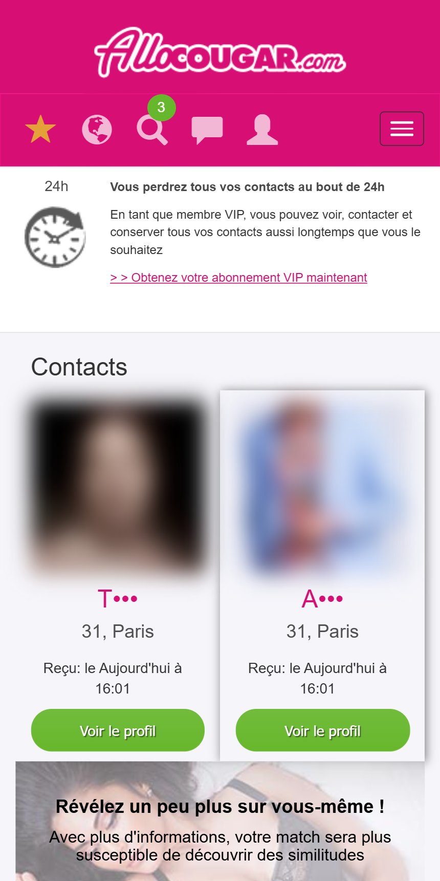 Les contacts Allo Cougar