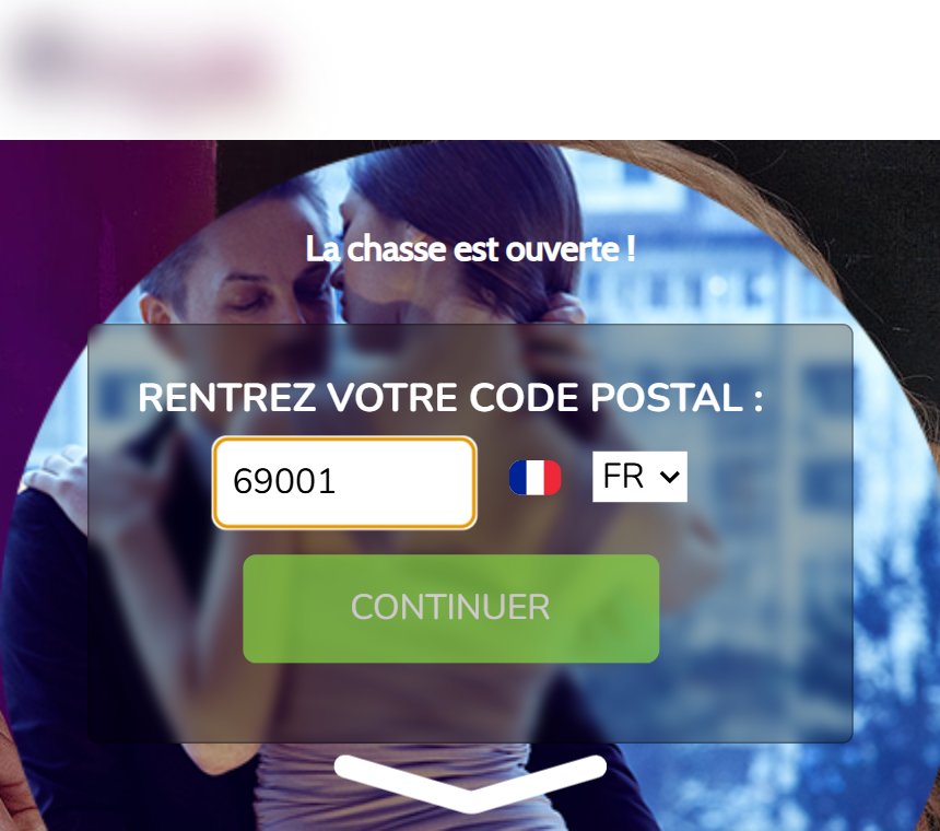 La page d'accueil de Cougar Diva et son champ code postal