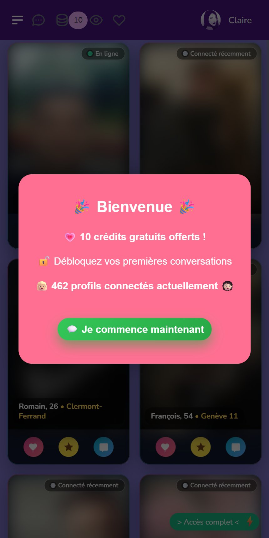 Inscription Cougar Diva - Étape 3 : Le message de bienvenue