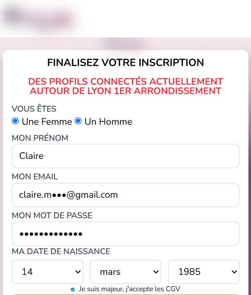 Inscription Cougar Diva - Étape 2 : Le formulaire