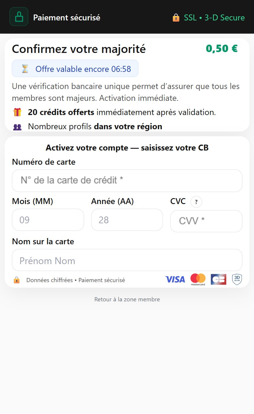 La page de paiement Cougar Diva : vérification de majorité à 0,50 euro